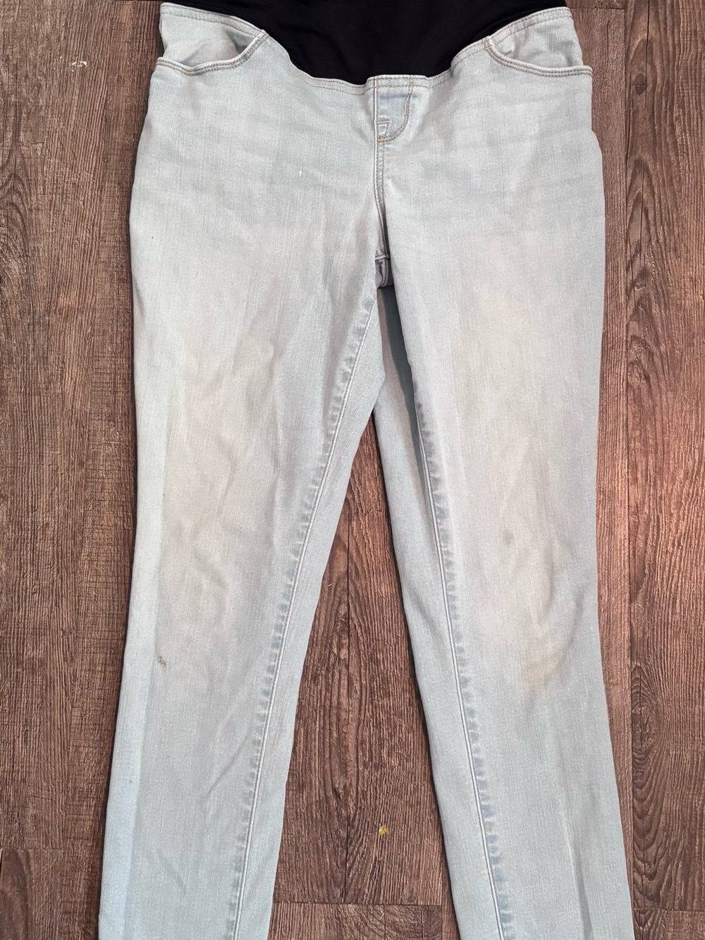 Light Blue Maternity Jeggings with Black Support Panel